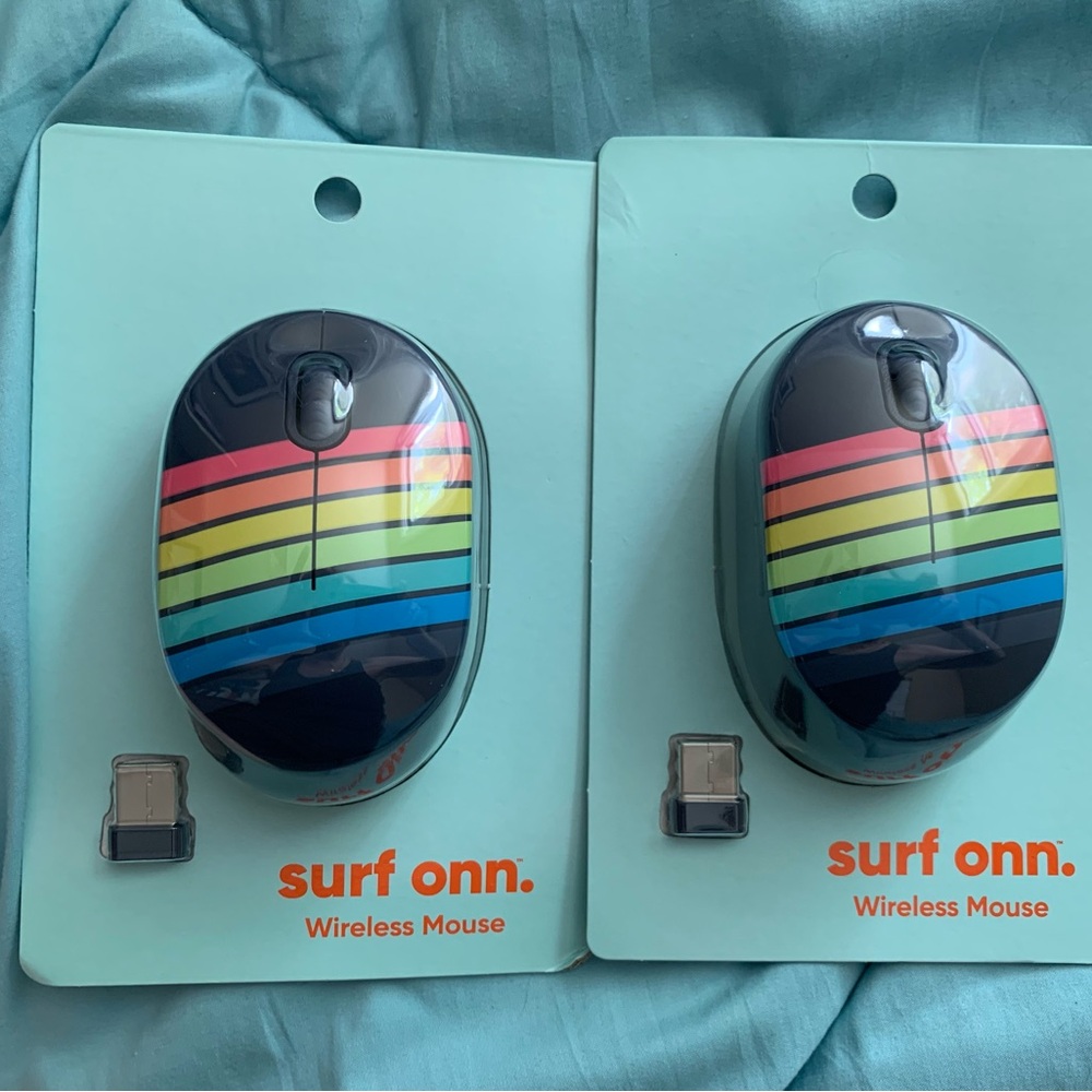 Set of 2 Wireless Mouses - Black with Rainbow Stripes